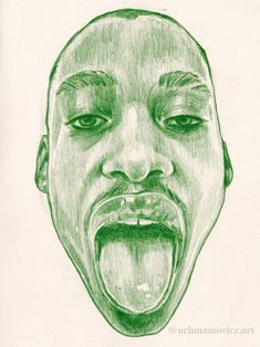 a drawing of a man with his mouth open