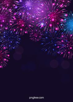 fireworks are lit up in the night sky with purple and blue colors on it, as well