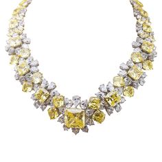 "All of the products are MADE TO ORDER in India. They are handcrafted by me and my expert artisan team. My love for yellow diamonds goes beyond just the large stones - it is also about how it is set in the grand necklace adorned by pears and marquises. The cluster motif gives the necklace depth, and dimensionality and maximizes the beauty it inherits from surrounding cushions. Each stone has a spectacular radiance that accentuates the style and taste of the wearer. The ice crush effect of the 10 Diamond Cluster Necklace, Canary Diamond, Open Gallery, Yellow Diamonds, Cluster Necklace, Radiant Diamond, Wedding Jewellery Necklace, Jewelry For Her, Yellow Diamond