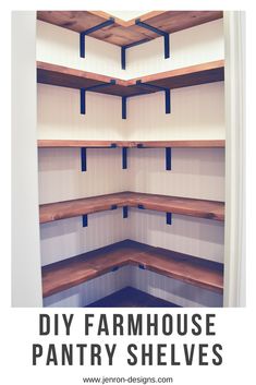 diy farmhouse pantry shelvings with text overlay