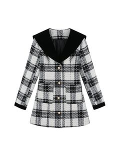 ❤︎bic collar check chic dress coat❤︎ Big Collar, Plaid Coat, Dress Coat, Woolen Coat, Chic Dress, Black Coat, Coat Dress, Coats For Women, Plaid