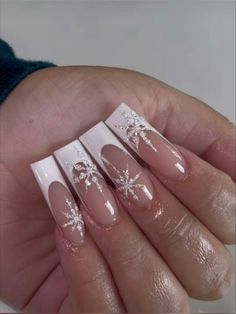 Holiday Nails Long Square, Winter Nails Square Long, Ongles Bling Bling, Snowflake Nails, Long Acrylic, Long Square Acrylic Nails