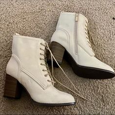 Cream Lace Up Booties With Zipper Never Worn Lace Up Booties, Cream Lace, Suede Booties, Me Too Shoes, Bootie Boots, Ankle Boots, Lace Up, Women Shoes, Zipper