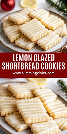 lemon glazed shortbread cookies on a plate