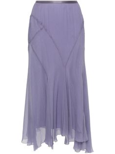 lavender purple silk georgette crepe panelled design low-rise elasticated waistband pleat detailing full lining asymmetric hem long length Lavender Skirt, Silk Maxi Skirt, Long Skirt Outfits, Purple Outfits, Purple Skirt, Silk Maxi, Teal Turquoise, Purple Silk, Lavender Purple