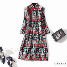 Lasaky - Sophisticated Heritage-Inspired Garment with Beautiful Embellishments Kimono Style Dress, Long Sleeve Kimono, Timeless Chic, Sophisticated Dress, Floral Print Maxi, Embroidery Dress, Inspired Dress, Kimono Fashion, Applique Designs