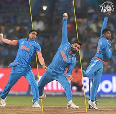 three different shots of the same player throwing a ball to another player in a cricket game