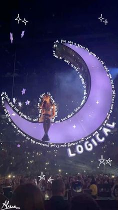 a person standing on top of a large moon in the middle of a night sky