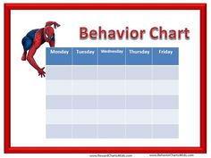 a printable behavior chart for the spiderman