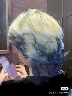 Blonde Hair With Blue Tips, Blue Tips Hair, Blonde And Blue Hair, Fox Hair Dye, Dyed Hair Blue, Light Blue Hair