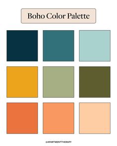 the color palette for boho color palettes is shown in different shades and sizes