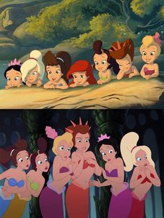 the little mermaids from disney's animated movie, which is being watched by children