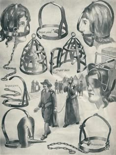 an old drawing of people with headgear and masks