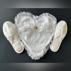 Gorgeous Lace & Satin Slippers With Matching Heart Shaped Case. Never Used. Size 5 1/2-6 1/2 Great Gift For The Bride To Be! From A Smoke Free Home. Satin Slippers, Gift For The Bride, Bride To Be, Bride Gifts, White Color, The Bride, Heart Shapes, Color White, Slippers