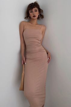 Fitted Party Dress, Backless Bodycon Dresses, Rhinestone Dress, Solid Color Dress, High Quality Dress, Suspender Dress, Khaki Dress, Hip Dress, Evening Attire