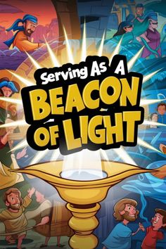 Serving as a beacon of light - illustrated biblical scenes surrounding a glowing lamp.