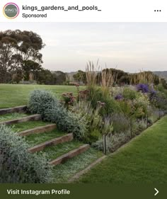 an outdoor garden with steps leading up to it