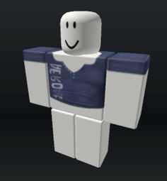 a white and blue box with a smiley face on it's head, standing in front of a black background