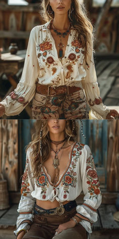 Discover Your Bohemian Spirit! Embrace freedom and style with our eclectic Bohemian collection. Stand out, be unique, and express your inner wanderer. Shop now for the boho-chic look you've been dreaming of! 🌼🌿✨ Stitching Shirt, Country Glam, Cowgirl Vintage, Cowgirl Couture, Country Outfit, Country Fashion, Dirt Road, Boho Shirts, Cowgirl Outfits