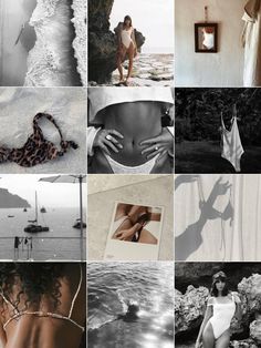 black and white images with different pictures on them, including a woman's body