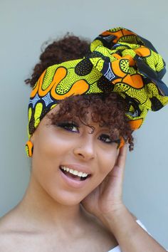 *I am “Chinara” pronounced (Chi-nah-rah) and my name means Received by God in the African Igbo language!!! *I am beautifully handmade with Ankara African print fabric of orange, yellow, and black pattern and absolutely stunning dressed up or down, either way, you will surely be the talk of town!!! *Features: *Light-weight *Ankara fabric. *Comes in 3 sizes: Small (1 in), Medium (1.5 in), Large (2 in) Note: Due to the print pattern of fabric, earrings could slightly differ from photo based on port Chitenge Head Band, Hausa Language, Igbo Language, Feminine Hair, Ankara Headwrap, Hair Protection, Head Wraps For Women, Head Wrap Styles, Fabric Hair Bows