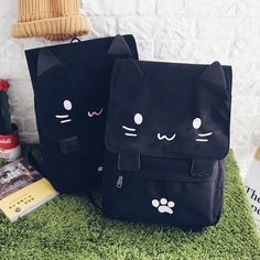 These kawaii cartoon cat backpack is made of canvas material and have huge internal space and compartments. It can hold A4 books. iPad. folding umbrella. earphones. tissues and stationery. etc. The size of the bag 0cm*11cm*40cm .Handmade products (error within 1-3 cm) Chat Kawaii, Cute Cartoon Cat, Travel Laptop Backpack, Style Kawaii, Cat's Paw, Cat Backpack, Unisex Backpack, Kawaii Cartoon, Folding Umbrella