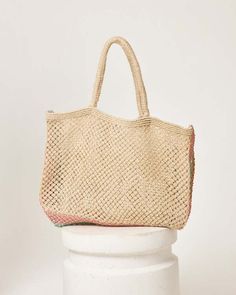 Lspace | moonlight bag in natural    the square structured and sophisticated moonlight bag will get you going places with room for all of your essentials. this large jute tote has colorful sides and woven handles.    - large jute back  -  colorful sides  - square  - height: 15 1/2"  - length: 20"  - width: 5 1/2"  - strap length: 8 3/4"  - style # lsmnl23 Space Bags, Jute Totes, Perfect White Tee, Easy Tiger, Going Places, L Space, The Square, Surf Shop, Engineered Garments