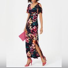 Brand New Connected Apparel Cold-Shoulder Floral Jersey Maxi Dress, Size 12, Open Shoulders, Pull On, Soft And Stretchy, Floral Colors, Pit To Pit :19”, L:57” As Flat , Thanksinv36 Spring Fitted Cold Shoulder Maxi Dress, Connected Apparel Dress, Maxi Shift Dress, Jersey Maxi Dress, Evening Gown Dresses, Short Sleeve Maxi Dresses, Maxi Jersey Dress, Full Length Dress, Sleeveless Floral Dress