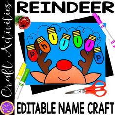 reindeer name craft with scissors and crayons