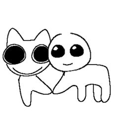 two cartoon cats with big eyes hugging each other