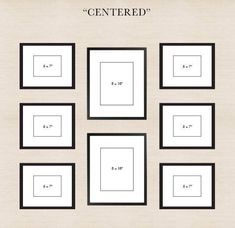 six black and white square frames arranged on a beige background