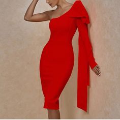 Brand New Never Worn Red Bandage Dress, Extra Small One Sleeve Red Fitted One-shoulder Midi Dress, Red Fitted One-shoulder Mini Dress, Red One Shoulder Bodycon Cocktail Dress, Red One Shoulder Bodycon Evening Dress, Red One Shoulder Bodycon Dress For Party, Red One-shoulder Bodycon Cocktail Dress, Red One-shoulder Bodycon Dress For Party, Chic Red One-shoulder Bodycon Dress, Purple Bandage Dress