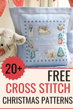 cross stitch christmas patterns with text overlay that reads 20 free cross stitch christmas patterns