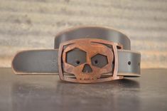 Skull Belt Buckle | Bottle Opener | Custom Handmade Steel Belt Buckles | Genuine Leather Snap Belts | Metal Mens Buckle Steampunk | Wholesale | FosterWeld Skull Bottle, Steel Belt Buckle, Skull Belt Buckle, Skull Belt, Copper Work, Ikat Pinggang, Handmade Belts