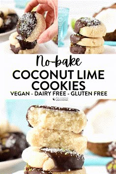 no bake coconut lime cookies are stacked on top of each other