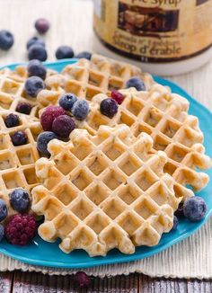 waffles with blueberries and raspberries on a plate