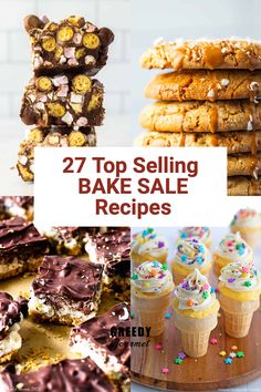 rocky road, coconut bars, cookies, cupcake cones Nut Free Bake Sale Ideas, Bulk Baking Ideas, Baked Goods Ideas To Sell, Bake Sale Brownie Packaging, Cookies For Selling, How To Package Cookies For A Bake Sale, How To Package Pies To Sell, Simple Bake Sale Recipes, Baking Items To Sell