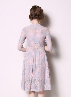 Skirt length: long skirtSleeve type: regularColor: picture colorSize: S,M,L,XL,2XL Dress Elegant Casual, Sleeve Lace Dress, European Dress, Mid Calf Dresses, Lace Party Dresses, Lace Pink Dress, Lace Dress With Sleeves, Lace Patchwork, Ball Gown Dresses