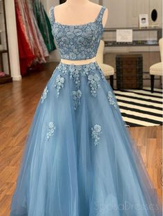 Blue Lace Prom Dress, Two Piece Prom, Lace Prom Dresses, Prom Dresses Long Lace, Custom Prom Dress, Blue Dress Formal, Lace Prom Dress, Blue Evening Dresses, Blue Tulle