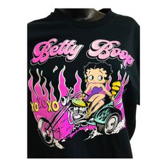 Betty Boop Black & Pink Betty On Motorcycle T-Shirt New Size Medium New No Tags Super Cute Pink Betty Boop In Strapless Purple Dress On Top Of Motorcycle A20 Betty Boop Black & Pink Betty On Motorcycle T-Shirt New Size Medium Pink Betty Boop, Cute Betty Boop, Betty Boop Black, Betty Boop T Shirt, Betty Boop Classic, On Motorcycle, Lady Riders, Motorcycle Tshirts, Y2k Streetwear