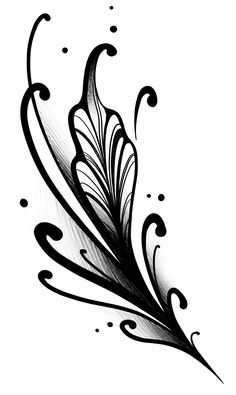 a black and white drawing of a feather