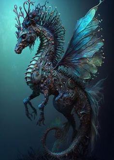 a blue and black dragon sitting on its hind legs