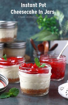 three small jars filled with cheesecake in jar