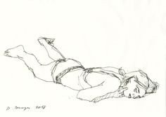 a black and white drawing of a person laying down