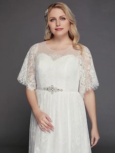 A-Line Wedding Dresses Illusion Neck Jewel Neck Floor Length Lace Tulle Half Sleeve Formal Boho Little White Dress See-Through with Beading Lace Insert Wedding Dresses Illusion, Little White Dress, Dresses Quinceanera, Evening Dresses Cocktail, Illusion Dress, Lace Insert, Little White Dresses, Jewel Neck, Handmade Dresses