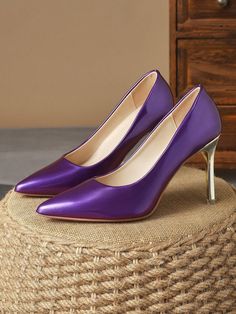 Women's Fashionable & Comfortable Pointed Toe Shallow Mouth High-Quality Purple Pump Shoes, 9cm Slim Heel Height For Shopping, Vacation, Travel & Outdoor Activities, Casual & Vintage Style Purple Funky    Plain    Women Shoes, size features are:Bust: ,Length: ,Sleeve Length: Plum Outfit, Purple Pumps, Spring Colours, Purple Heels, Pockets Fashion, Inspo Board, Lingerie Accessories, Elegant Dresses Long, Womens Shoes High Heels