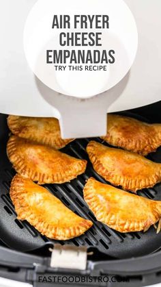 air fryer cheese empanadas on the grill with text overlay reading air fryer cheese empanadas try this recipe