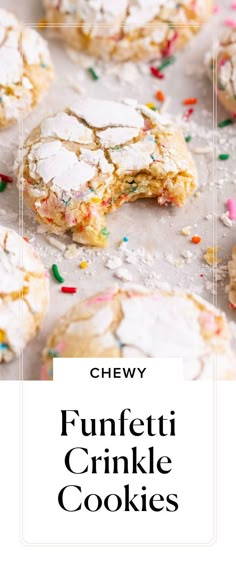 chewy funfetti crinkle cookies with sprinkles on top