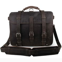 This thick cowhide leather briefcase messenger bag is a multifunctional briefcase backpack including shoulder strap and handle for flexible usage as laptop bag,handbag or briefcase.This briefcase with large capacity and reasonable interior is the perfect companion for professional business people.     ITEM OVERVIEW   Full Grain Thick Cowhide Leather Imported From Italy,Hand Made By Professional Artisans         Body Dimension:41.5(L)*20.5(W)*32(H)cm/16.3*8*12.5 inch         Main compartments fit up to 15.6 inch Laptop.A djustable and removable shoulder strap.         Vintage Classic Design,Use as briefcase, handbag, messenger or Shoulder bag. Heavy Leather construction will last for years for everyday work and travel.         The distinguishing feature of crazy-horse leather is that Leather Satchel Backpack With Large Capacity For Office, Large Capacity Rectangular Leather Saddle Bag, Leather Office Backpack Shoulder Bag, Leather Shoulder Bag For Office, Leather Satchel Backpack With Large Capacity, Large Capacity Leather Backpack Satchel, Leather Business Backpack With Large Capacity, Brown Leather Backpack With Large Capacity For Office, Brown Large Capacity Leather Backpack For Office