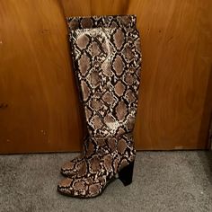 Brand New With Tags! These Are A Faux Leather With Memory Foam Cushioning! Open To Offers And Bundles! White Heeled Boots, Target Boots, Snake Boots, Leopard Print Boots, Target Shoes, Snakeskin Boots, Womens Riding Boots, High Heel Boots Knee, Faux Leather Boots